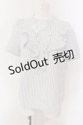 Franche Lippee / フリルストライプブラウス M シロ×アオ O-25-03-26-1019-LO-BL-OW-ZT109