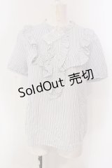 Franche Lippee / フリルストライプブラウス M シロ×アオ O-25-03-26-1019-LO-BL-OW-ZT109