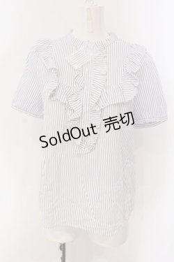 画像1: Franche Lippee / フリルストライプブラウス M シロ×アオ O-25-03-26-1019-LO-BL-OW-ZT109