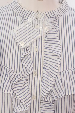 画像2: Franche Lippee / フリルストライプブラウス M シロ×アオ O-25-03-26-1019-LO-BL-OW-ZT109