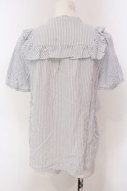 画像3: Franche Lippee / フリルストライプブラウス M シロ×アオ O-25-03-26-1019-LO-BL-OW-ZT109