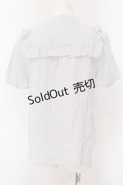 画像3: Franche Lippee / フリルストライプブラウス M シロ×アオ O-25-03-26-1019-LO-BL-OW-ZT109