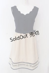 F i.n.t / 裾ロゴ刺繍ドッキングワンピース  ネイビー×アイボリー O-25-03-26-1026-CA-OP-SZ-ZT110