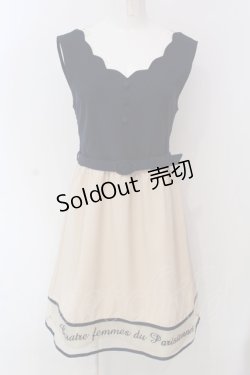 画像1: F i.n.t / 裾ロゴ刺繍ドッキングワンピース  ネイビー×アイボリー O-25-03-26-1026-CA-OP-SZ-ZT110
