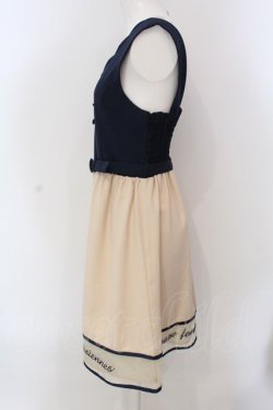 画像2: F i.n.t / 裾ロゴ刺繍ドッキングワンピース  ネイビー×アイボリー O-25-03-26-1026-CA-OP-SZ-ZT110