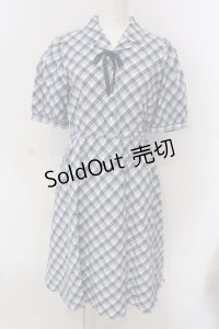 F i.n.t / リボンタイ付き開衿チェックワンピース F ブルー O-25-03-26-1029-CA-OP-YM-ZT110