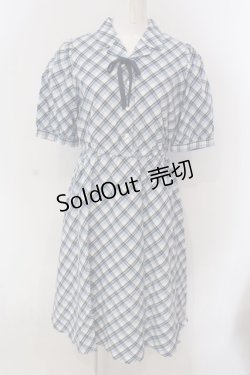 画像1: F i.n.t / リボンタイ付き開衿チェックワンピース F ブルー O-25-03-26-1029-CA-OP-YM-ZT110
