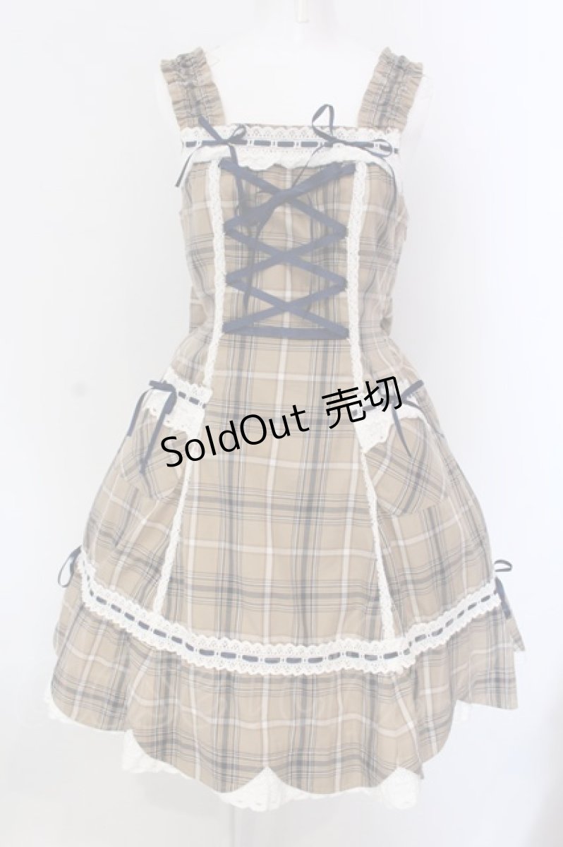 画像1: BABY,THE STARS SHINE BRIGHT / 裾スカラップタータンチェックジャンパースカートセット  ベージュ O-25-03-26-002-BA-OP-IG-OS (1)