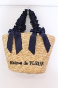 Maison de FLEUR / フリルハンドルダブルリボンカゴバッグ  ナチュラル×ネイビー O-25-03-27-008-LO-BG-OW-ZT-K013