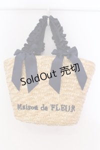 Maison de FLEUR / フリルハンドルダブルリボンカゴバッグ  ナチュラル×ネイビー O-25-03-27-008-LO-BG-OW-ZT-K013