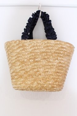 画像2: Maison de FLEUR / フリルハンドルダブルリボンカゴバッグ  ナチュラル×ネイビー O-25-03-27-008-LO-BG-OW-ZT-K013