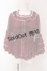 metamorphose / スクエアあきフリル姫袖ブラウス(ドットデシン)  ワイン O-25-03-29-016-ME-BL-OW-OS