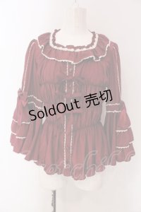 metamorphose / スクエアあきフリル姫袖ブラウス(ドットデシン)  ワイン O-25-03-29-016-ME-BL-OW-OS