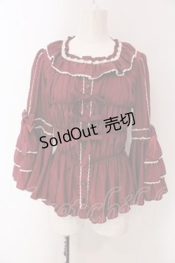 画像1: metamorphose / スクエアあきフリル姫袖ブラウス(ドットデシン)  ワイン O-25-03-29-016-ME-BL-OW-OS