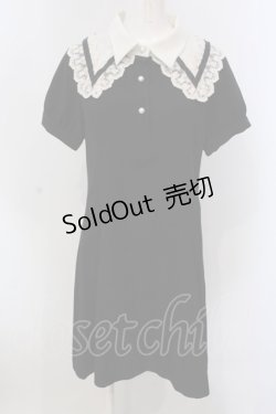 画像1: axes femme POETIQUE / レース襟半袖ワンピース  クロ×アイボリー O-25-03-31-1043-AX-OP-IG-OS