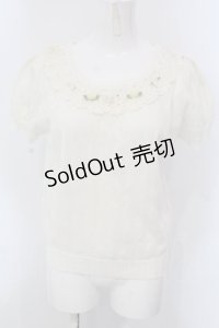 axes femme / 巻き薔薇透かし半袖ニットトップス M アイボリー O-25-03-31-1060-AX-TO-IG-OS