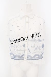 axes femme POETIQUE / アンブレラプリントブラウス M シロ×ブルー O-25-03-31-1015-AX-BL-IG-OS