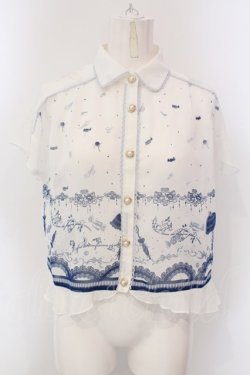 画像1: axes femme POETIQUE / アンブレラプリントブラウス M シロ×ブルー O-25-03-31-1015-AX-BL-IG-OS
