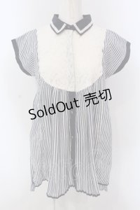 axes femme / レース切替ストライプチュニック M ネイビー×シロ O-25-03-31-1026-AX-BL-IG-OS