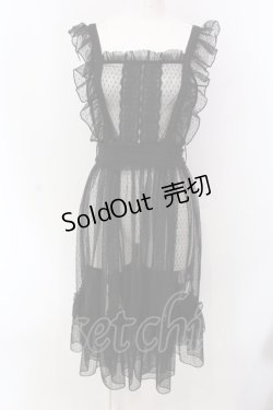 画像1: axes femme kawaii / ドットチュールエプロン  クロ O-25-03-31-065-AX-OP-IG-OS