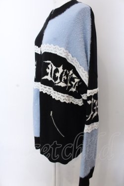 画像2: Jamieエーエヌケー / ゴシックロゴパッチワークカーデ M ブルー×ブラック O-25-04-04-039-CA-TO-OW-ZT092