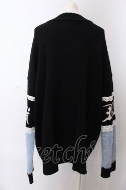 画像4: Jamieエーエヌケー / ゴシックロゴパッチワークカーデ M ブルー×ブラック O-25-04-04-039-CA-TO-OW-ZT092