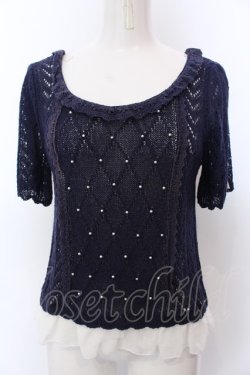画像1: axes femme / プチバラ使い透かし編みニット M ネイビー O-25-04-04-047-AX-TO-OW-OS