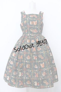画像1: axes femme kawaii / 森のケーキ屋さん柄ジャンスカ M グリーン O-25-04-04-007-AX-OP-OW-OS