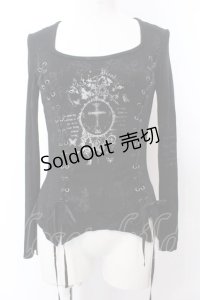 h.naoto Blood / クロスptレースアップカットソー  ブラック O-25-04-04-063-HN-TO-OW-OS