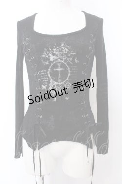 画像1: h.naoto Blood / クロスptレースアップカットソー  ブラック O-25-04-04-063-HN-TO-OW-OS