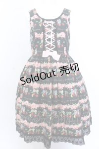 LIEF / Cherry blossomジャンパースカート L〜XL クロ O-25-04-04-101-LO-OP-OW-OS
