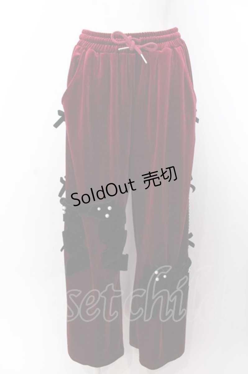 画像1: 【SALE】Jamie エーエヌケー / リボンベロアパンツ M ワイン O-25-04-04-002-LO-PA-OW-ZT092 (1)