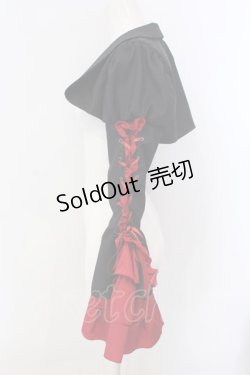 画像2: MARBLE / 編み上げボリュームフリルショートジャケット  ブラック×レッド O-25-04-05-037-GO-JA-OW-OS
