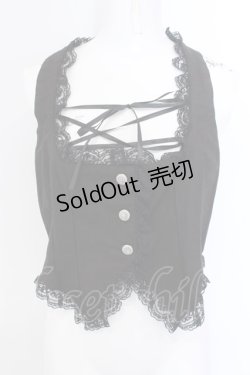 画像1: MARBLE / 胸元編み上げコルセット風ベスト  ブラック O-25-04-05-052-GO-TO-IG-OS