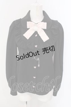 画像1: Ank Rouge / ハートボタンヨークフリルブラウス M クロ O-25-04-05-057-CA-BL-OW-OS