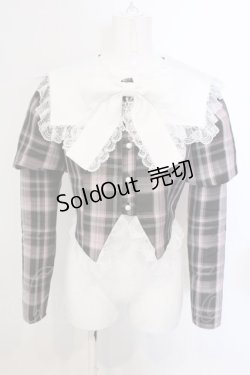 画像1: Ank Rouge / チェックプリンセススリーブトップス  ピンク×シロ×ブラウン O-25-04-05-059-CA-TO-IG-OS