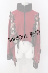 Qutie Frash / 和柄切り替えショートZIPポンチョ  レッド O-25-04-05-007-QU-TO-OW-OS