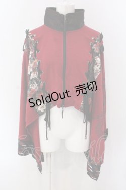 画像1: Qutie Frash / 和柄切り替えショートZIPポンチョ  レッド O-25-04-05-007-QU-TO-OW-OS