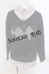 axes femme / アーガイル柄ニットプルオーバー M ネイビー×グレー O-25-04-05-066-AX-TO-IG-OS