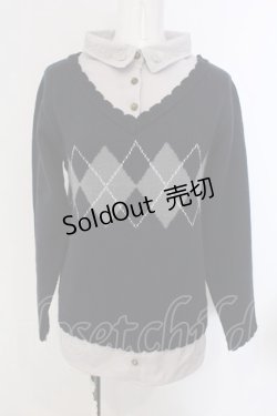 画像1: axes femme / アーガイル柄ニットプルオーバー M ネイビー×グレー O-25-04-05-066-AX-TO-IG-OS