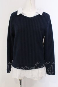 axes femme / シャツレイヤード風プルオーバー  ネイビー O-25-04-05-067-AX-TO-IG-OS