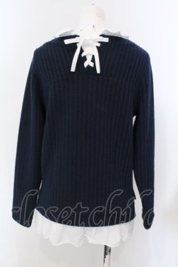 画像2: axes femme / シャツレイヤード風プルオーバー  ネイビー O-25-04-05-067-AX-TO-IG-OS