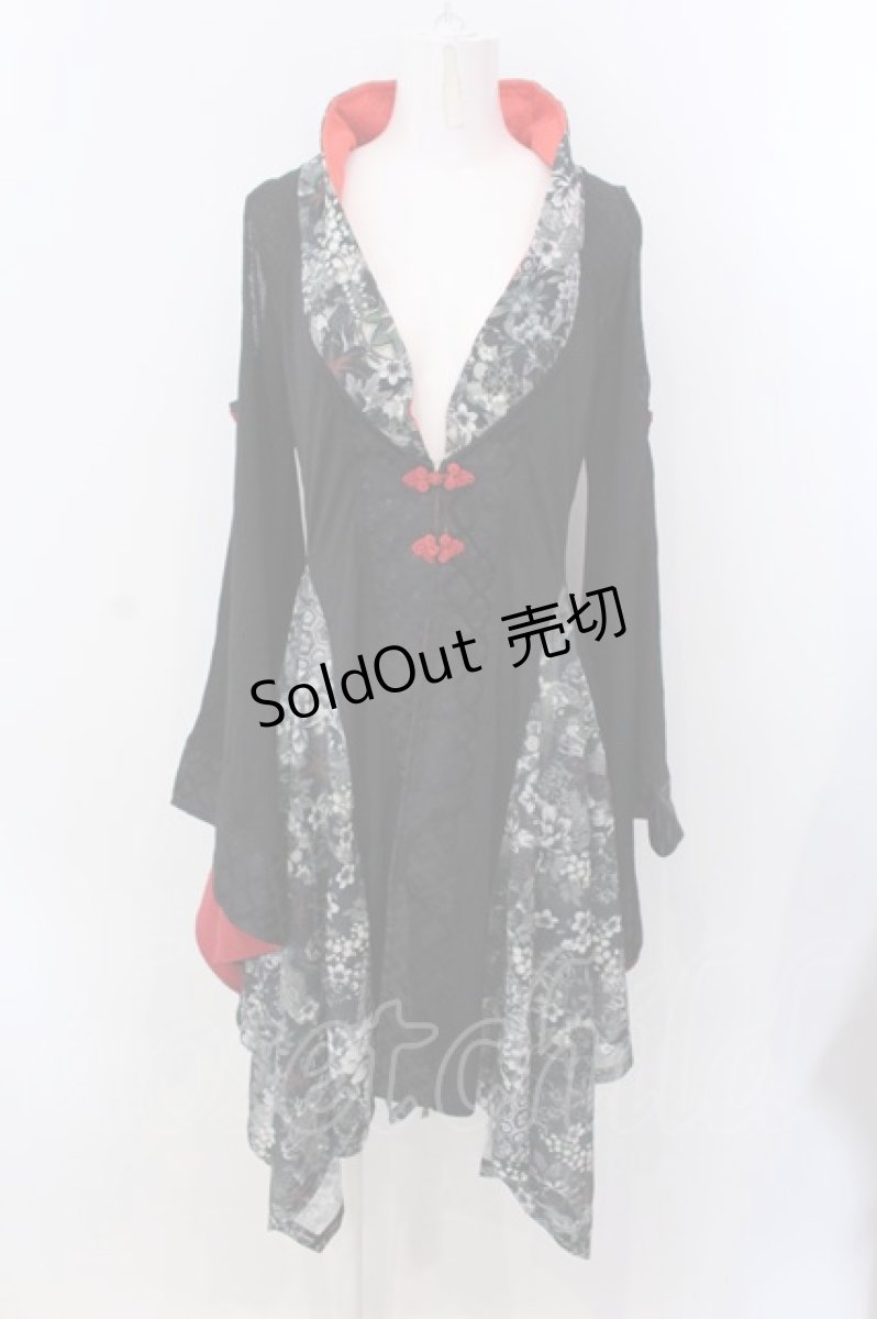 画像1: Qutie Frash / アシメ着物カーデ  ブラック×グリーン O-25-04-05-008-QU-TO-OW-OS (1)