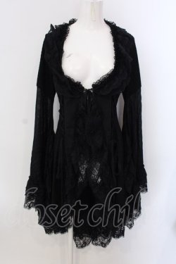 画像1: Qutie Frash / 蜘蛛の巣レース姫袖ロングカーディガン  ブラック O-25-04-05-011-QU-TO-OW-OS