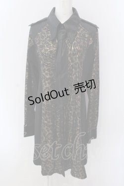 画像1: Qutie Frash / ネクタイ付きシャツワンピース  ブラック×ゴールド O-25-04-05-003-QU-SK-OW-OS