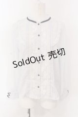 axes femme / ブローチ付きスタンドブラウス M サックス O-25-04-07-052-AX-BL-OW-OS