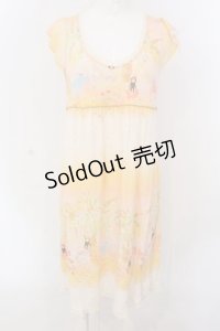 Franche Lippee / 総柄半袖ワンピース M オレンジ系 O-25-04-07-063-LO-OP-OW-OS