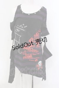 Drug Honey / アームカバー付きレイヤードボーダーカットソー  パープル×ブラック O-25-04-07-013-PU-TO-IG-OS