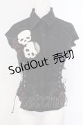MAD / スカルワッペンサイドレースアップノースリーブブラウス M ブラック O-25-04-07-017-PU-BL-IG-OS