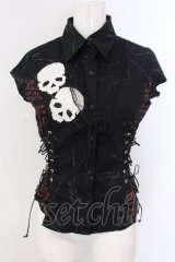 MAD / スカルワッペンサイドレースアップノースリーブブラウス M ブラック O-25-04-07-017-PU-BL-IG-OS